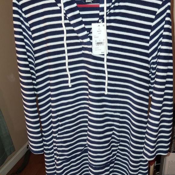 Lands' End Women's Blue Striped Swim Cover-Up - Picture 3 of 4